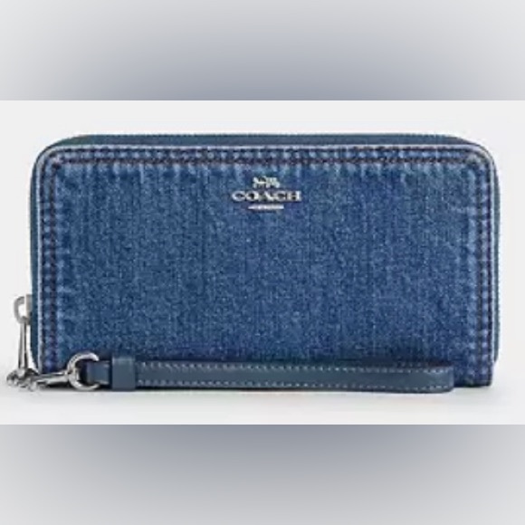 COACH Denim Zip Around Wallet w/Silver Tone Hardware - Picture 1 of 3